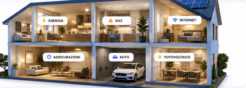 Sezione della casa: energia, gas, internet, assicurazioni, auto, fotovoltaico